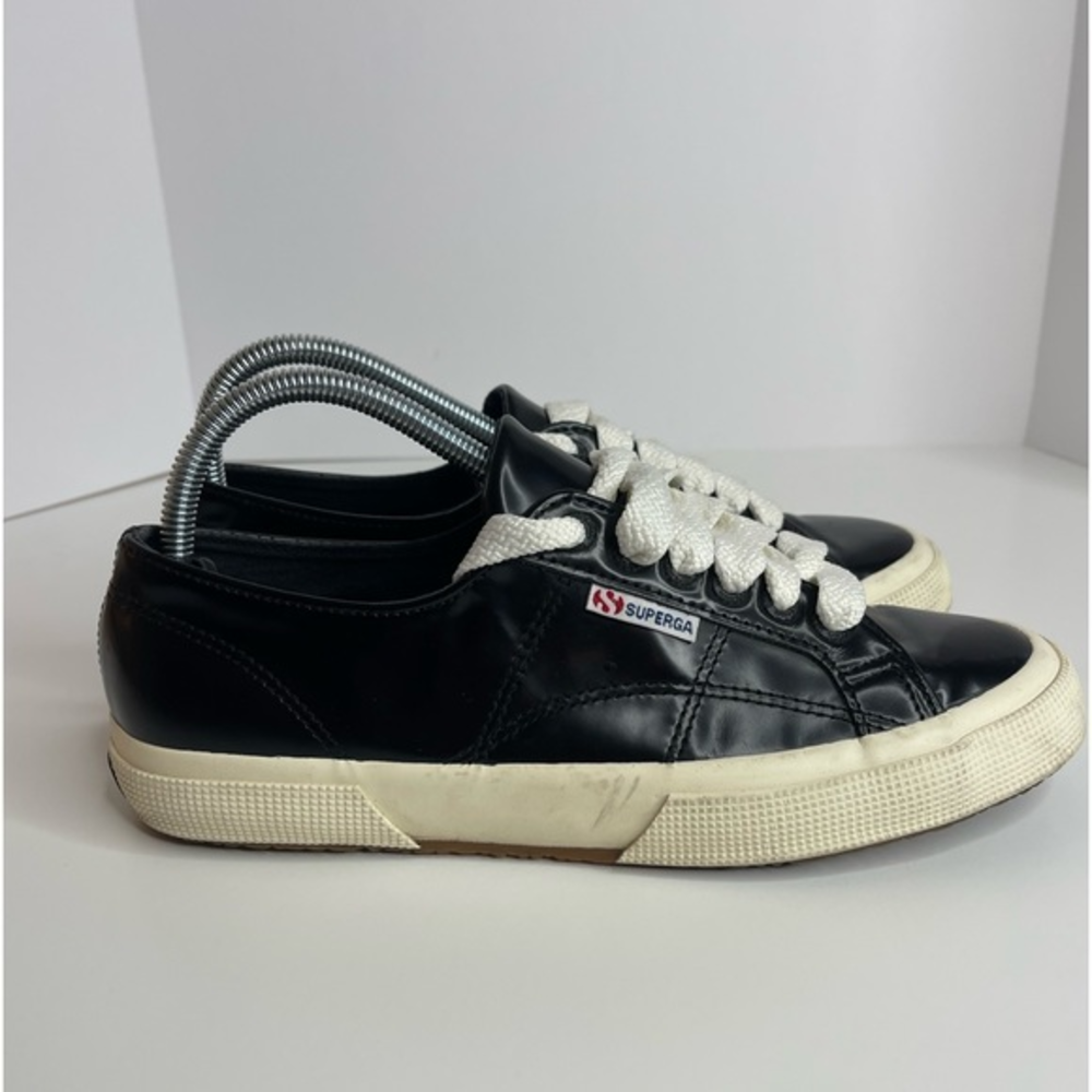 Superga 2750 Sneakers‎ Shoes Black patent S009K20 Embossed Leather Women's 8.5